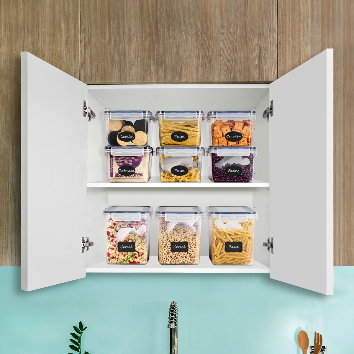 Mint Pantry® Large Food Storage Containers - Pack of 8 with Air Tight, Four-Way Snap Lids